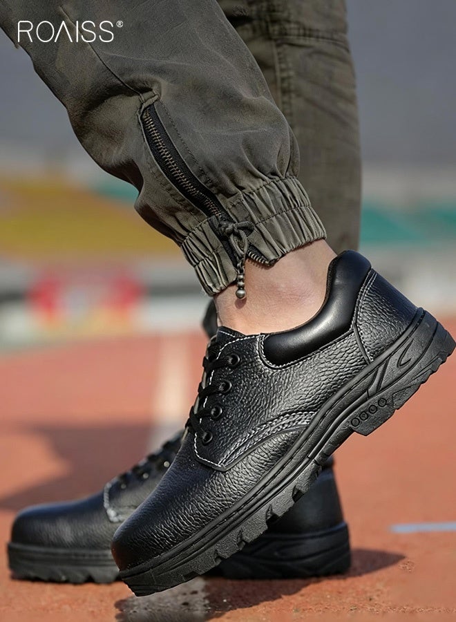 roaiss Men's Protective Shoes Anti-Smash Anti-Puncture Steel Toe Cap Non-slip, Comfortable Lace up Wear-Resistant Protective Construction Site Labor Shoes Safety Work Shoes Black - Image 1